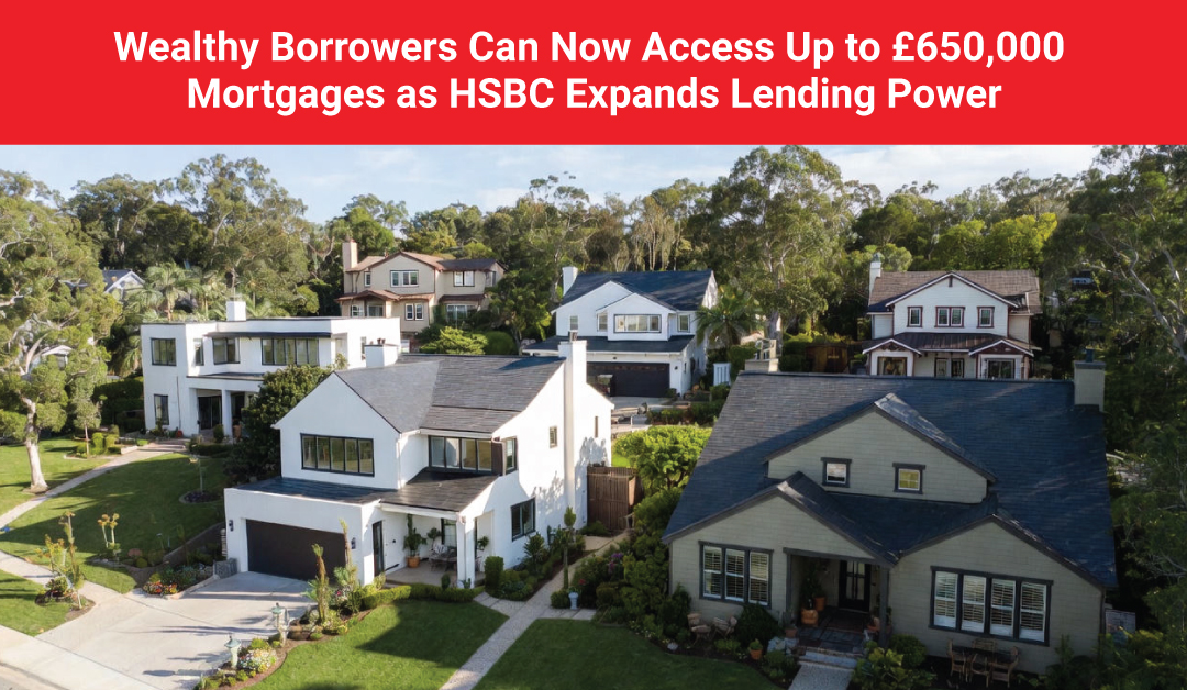 HSBC branch in the UK with mortgage clients reviewing documents and discussing borrowing options