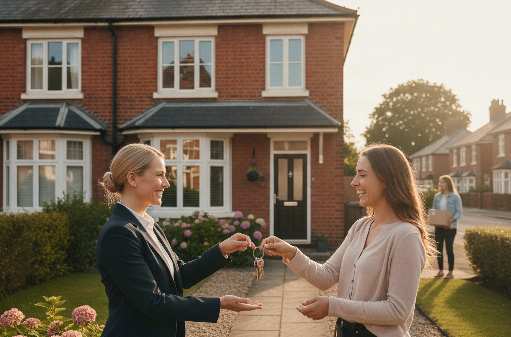 Diverse UK buyers celebrating new £5,000 deposit mortgage opportunities.